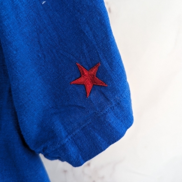 Quacker Factory Shirt Women 1X Linen Button 4th July Star Flag Short Sleeve - Picture 11 of 13
